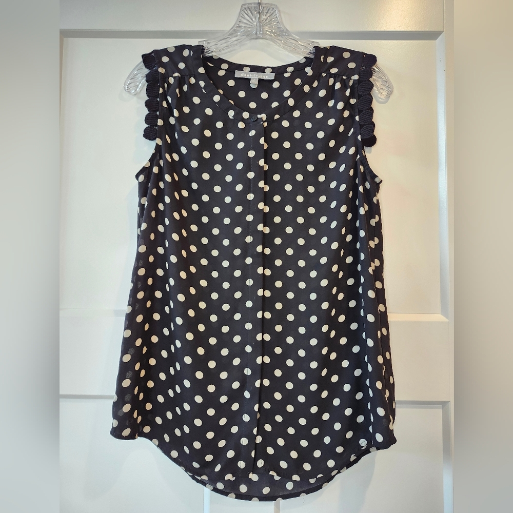 Daniel Rainn Navy and Cream Polka Dot Blouse